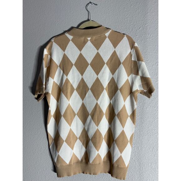 Paul Jones Argyle Knit Polo Shirt – Tan & White, Size Large, NWT - Picture 3 of 4